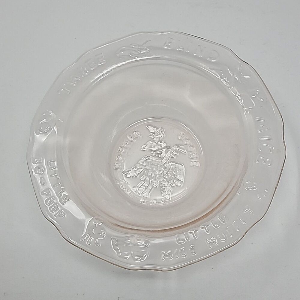Vintage Tiara Exclusive Pink Depression Glass Mother Goose Bowl ..Nursery Rhymes